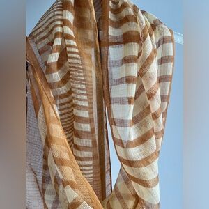 NWT Fabindia Kota silk cotton Dupatta stole wrap sheer long mustard & ivory 68"